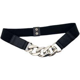 New Alloy Weight Chain Belt For Women Coat Gold Chains Elastic Cummerbunds Dress Wide Black Stretch Waistbands Girl Skirt Party G220301