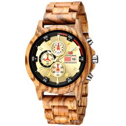 Men's Wood Watches Luxury Luminous Multi-function Wooden Watch Men Quartz Watch Fashion Sport Timepieces Relogio