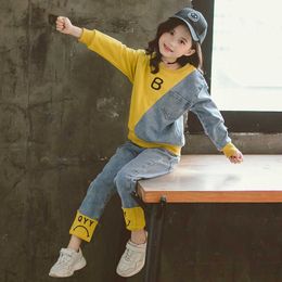 Bear Leader Autumn Fashion Girls Sets Denim 2PCS Jeans Simple Jacket Top + Casual Pants Girls 4-13 Years Clothes Sets 210708