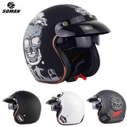 SOMAN 3/4 Motorcycle Helmet Retro Classic Dual Visor Dot Approved Half Chopper Helmets Casco capacete Moto Open Face
