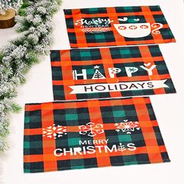 Christmas Rectangle Table Placemat Coffee Cup Mats Non-slip Grid Printing Placemats Heat Insulation Xmas Party Decoration Tableware Mat JY0696