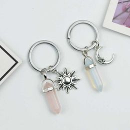 Sun Moon Key Ring Celestial Key Chain Crescent Keyrings Keychain Charms with Natural Stone Powder Crystal Vintage Valentine's Day Gifts Friendship Set G696TL4