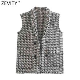 Women Vintage Houndstooth Tassel Design Sleeveless Vest Jacket Office Lady Suits WaistCoat Pockets Outwear Tops CT685 210420