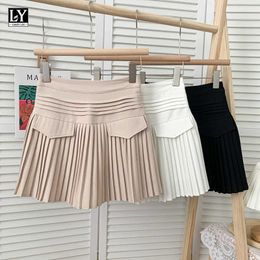 LY VAREY LIN Summer Office Lady Slim A-line Short Pleated Skirts Women Casual High Waist Solid Color Mini 210526