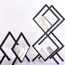 Hooks & Rails Beautiful And Practical Bookshelf Iron Floor, Strong Load-bearing, Light Luxury Oblique Grid Original Shelf