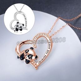 Fashion Cute Panda Bear Pendant Necklace For Women Round Heart Shape Animal CZ Necklace Charm Chain Necklace Chokers Collar