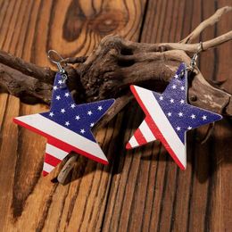 European and American Fashion Independence Day Leather Earrings Printed Flag Five-pointed Star Pu Leather Earrings Water Drops Q0709