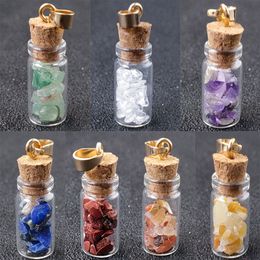 Handmade Energy Crystal Stone Mini Glass Bottle Pendant Necklaces For Women Men Lovers Lucky Jewellery With Rope Chain