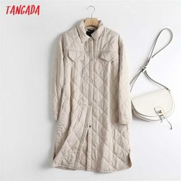 Tangada Women High Quality Oversize Long Parkas Winter Zipper Pockets Female Warm Elegant Coat Jacket 6D118 211216