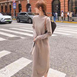 Knitted Sweater Dress Women Fashion Full Sleeve Long Party Sexy O-Neck Vestidos Autumn Winter Robe Femme 210514