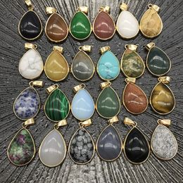 Reiki Healing Jewelry water drop Natural Stone Pendant Quartz Lapis Opal Pink Crystal Pendants DIY Earrings Necklaces Women