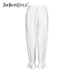 TWOTWINSTYLE White Pleated Wide Leg Pants For Women High Waist Casual Loose Trousers Female Autumn Style Fashionable 210915