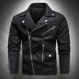 Leather Jacket Men Punk Style Irregular zipper Biker Jacket Men Motorcycle Jacket Fashion Clothing Black Faux Leather Coat PU 211009
