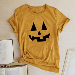 Halloween Pumpkin Smile Print T-shirts Women Summer Graphic Tees Streetwear Tops For Fashion Mujer Camisetas
