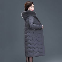 X-long Women Coats Slim Office Ladies Solid Women's Winter Jacket Hooded With Fur Collar Thick Cotton Padded Parkas 211008