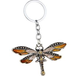 12PCs Whole Yellow Dragonfly Crystal Keychain Animal Charm Women Girls Keyring Key Chains Jewellery Bulk Price