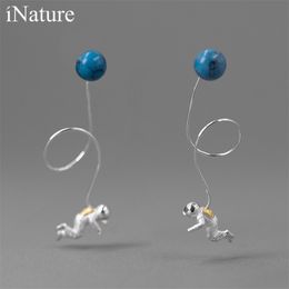 INATURE 925 Sterling Silver Lapis Lazuli Space Astronaut Long Tassel Drop Earrings for Women Fashion Jewellery 210625