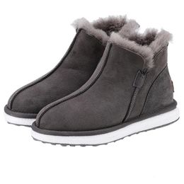 Boots Winter Natural Sheep Fur Woman Short Women's Real Sheepskin Wool Seude Snow Gray Slip-on Female Flat Shoes