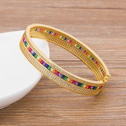 Classic Elegant Crystal Cuff Bangles Bracelets for Women Gold Color Simple Female Opening Bangle Best Party Wedding Jewelry Gift Q0720