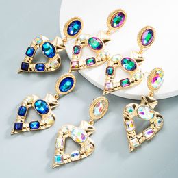 Elegant Korean Heart Shape Dangle Earring Vintage Multi Color Crystal Beaded Statement Drop Earrings Girl Ear Brincos