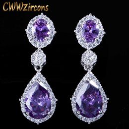 Brand 7 Colour Options Brilliant White Gold Fashion Water Drop Purple CZ Crystal Earrings with Zirconia CZ370 210714