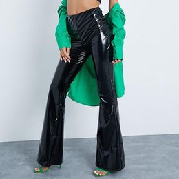 Women's Pants & Capris Sexy PU Leather Flare Women Girls Bodycon Elastic High Waist Bell Bottom Trousers Clubwear
