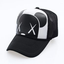 Ball Caps Women's Cartoon Adjustable Strap Mesh Back Panel Trucker Baseball Cap White