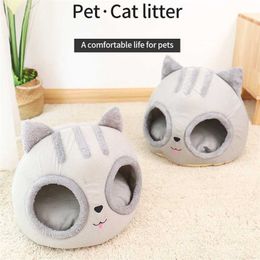 For Cats Dogs Bed Semi-Enclosed Cat's Head Chats Litter Box Breathable Hand-Washed Suitable Small Dog Pet Mat House Accessories 211111