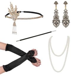 Earrings & Necklace 1920s Vintage Style Women's Party Bachelor Jewellery Set Headband Cigarette Rod Gloves 5-piece