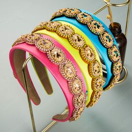 Elegant Multi Color Crystal Headband for Woman Vintage Sparkly Rhinestone Beaded Hairband Female Party Hair Jewelry
