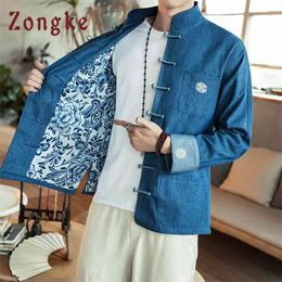 Zongke Chinese Style Denim Jacket Men Clothes Jeans Clothing 's Black Outerwear M-5XL 210811