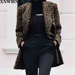 women fashion animal print coat lapel collar long sleeve Vintage Female back vent double-breasted button Suit jacket 210520
