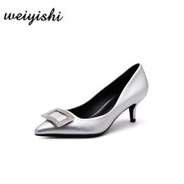 weiyishi lady's shoes thin heel lady office silk upper pointed toe women's pumps 4.5CM high 211123