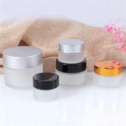 5g 10g Glass Bottle Cosmetic Face Cream Jar Frosted Clear Amber Brown Container with Black Silver Gold Lid and Inner Pad