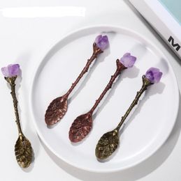 Natural Crystal Spoon Amethyst Hand Carved Long Handle Coffee Mixing Spoon DIY Household Tea Set Accessories SN6177