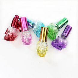 new Colourful Skull Glass Perfume Bottle Wholesale Essential Oil Perfume Bottle Spray Bottles 8ml Plating Cap with Double Silver Ring