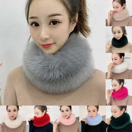 53cm Length Furry Scarves Winter Warm Women Fashion Faux Fox Fur Collar Scarf Shawl Stole Furry Neck Wrap Circles H0923