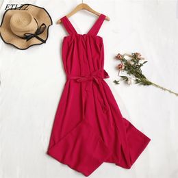 Summer Arrival Women Tube Top Strap High Waist Wide Leg Jumpsuit Casual Solid Lace Up Ankle-length 210430