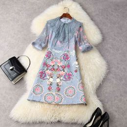 HIGH STREET est Fashion Designer Half Sleeve Lace Patchwork Jacquard Dress 210521