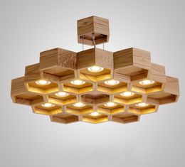 Loft Wood Pendant Lamp Honeycomb Chandeliers Nordic Antique Wooden Founded On Solid Light Bar Coffee Shop Small