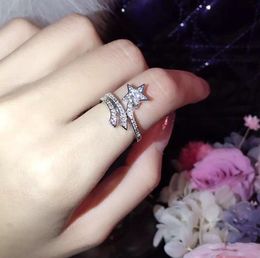 T107 925 Sterling Silver ring Comet Micro Inlaid Cluster Rings with Full Diamond Personalized Movable Index Finger Female Fashion European and American Arrival