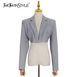 Casual Short Blazer Female Notched Long Sleeve Solid Minimalist Slim Blazers For Women Fashion Clothing 210524