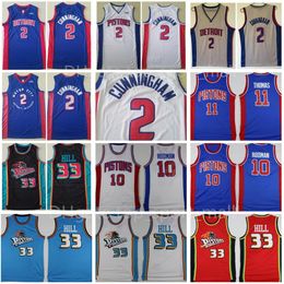 New Draft Pick 2 Cade Cunningham Jersey Basketball 33 Grant Hill 11 Isiah Thomas 40 Bill Laimbeer 10 Dennis Rodman Blue White Grey Vintage Uniform Motor Men Stitched