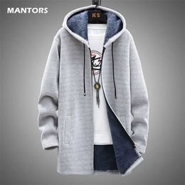 Men Sweater Fleece Cardigan Winter Jacket Men's Slim Sweaters Winter Long Hooded Sweater Thick Warm Coat Mens Clothing 211102