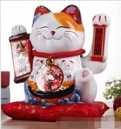 10 Inch Handicraft Waving Hand Lucky Cat Fortune Cat Gift Maneki Neko Welcoming Feng Shui Crafts Money Box Home Store Decoration 210607