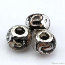 100 Pcs Black Gold Silver Foil Alphabet "e" lampwork Glass Big Spacers Hole Beads Fit Beaded Bracelet