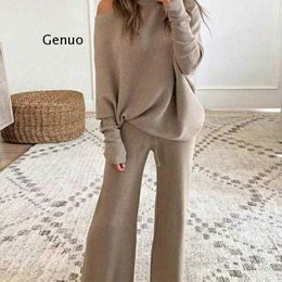 Homewear Women 2 Piece Set Spring Autumn Loose Pullover Tops + Wide Leg Pants Sports Suit Lady Casual Soft Sportswear Tracksuits Y0625