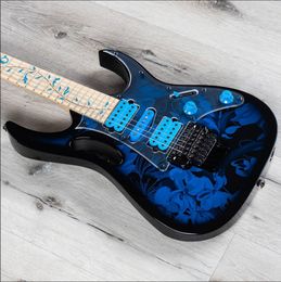 Blue Floral Pattern Flower Electric Guitar JEM77P SteveVai Premium 5 Piece Neck Tree of Life inlay Floyd Rose Tremolo Bridge Whammy Bar Locking Nut Black Hardware