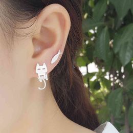 925 Sterling Silver Stud Cat Fish Earring for Women Gift Hypoallergenic Eardrop Fine Jewellery Studs Prevent Allergy Dangler