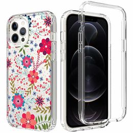 Floral Flower Pattern Clear Cases Full Body PC+Silicone TPU Shockproof Protective Cover For iPhone 12 Pro max 6.7 iPhone 12 6.1 11 Pro iPhone 7/8 SE 2020 TOUCH 5/6/7